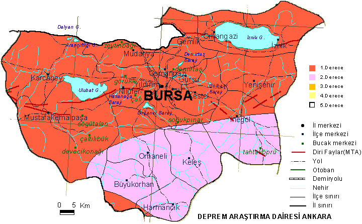 Bursa Deprem Haritası, Bursa Deprem Fay Hattı Haritası