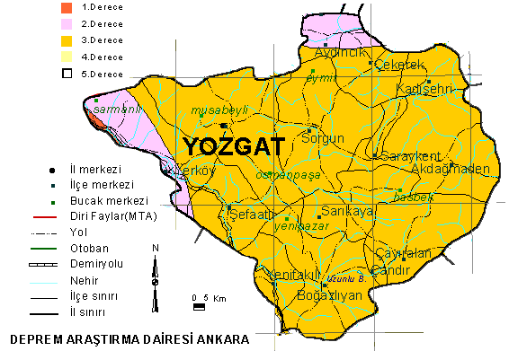 Yozgat İli Deprem Haritası, Yozgat Deprem Fay Hattı Haritası